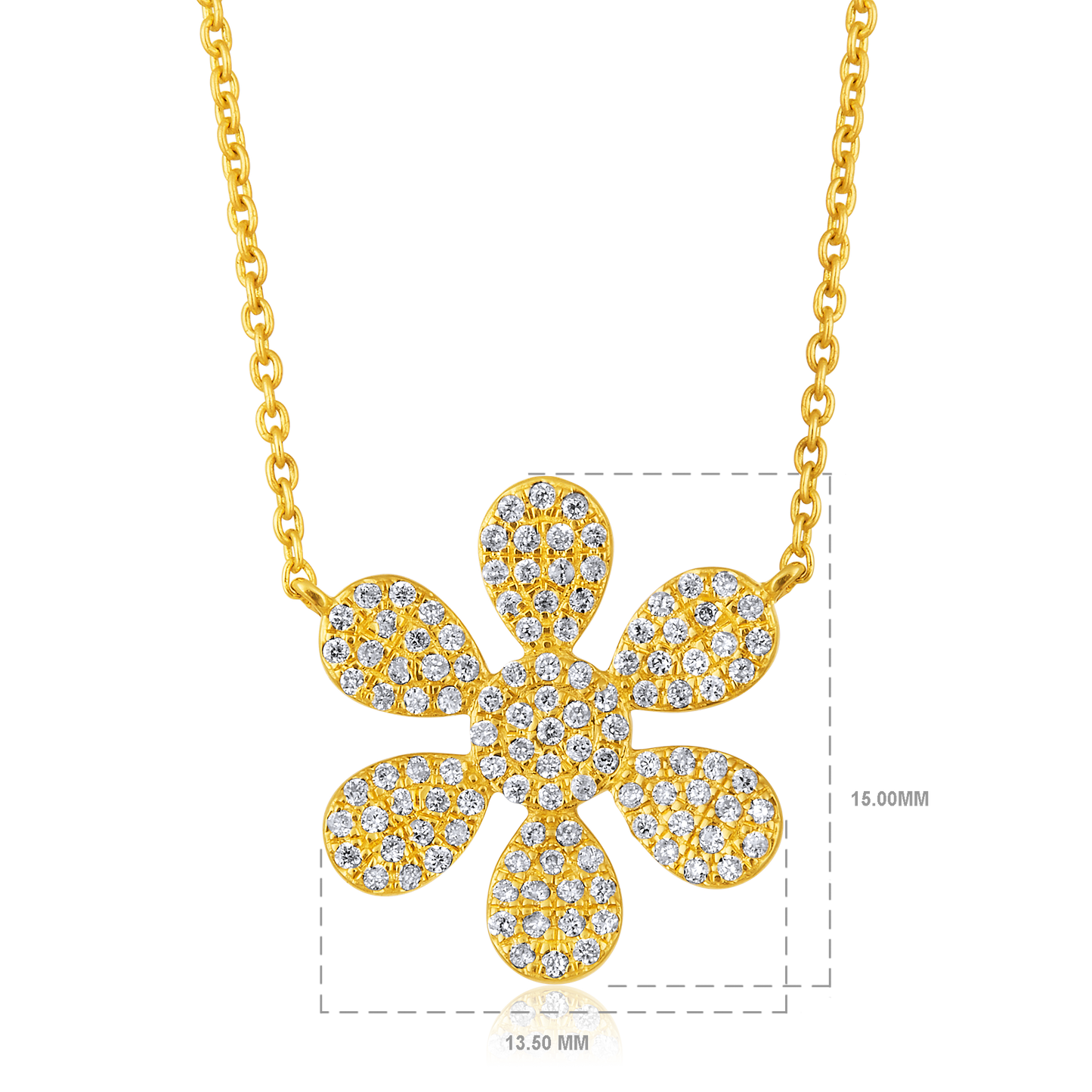 Solid Gold 0.3ct Natural Diamond Sun Flower Charm Studded Necklace
