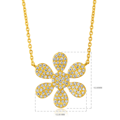 Solid Gold 0.3ct Natural Diamond Sun Flower Charm Studded Necklace