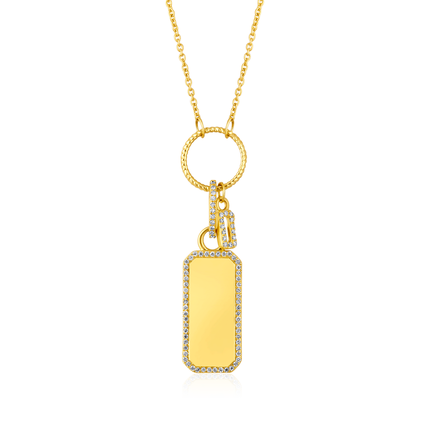 Solid Gold 0.14ct Natural Diamond Bubble Tag Ring Charm Necklace