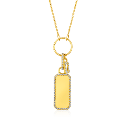 Solid Gold 0.14ct Natural Diamond Bubble Tag Ring Charm Necklace