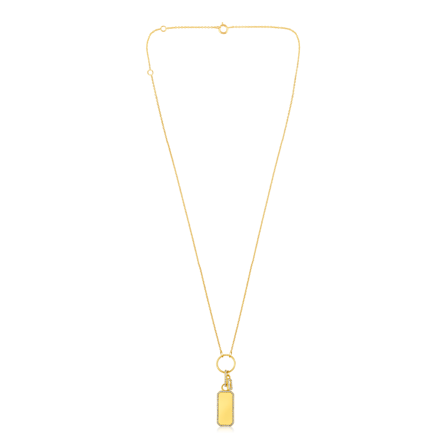 Solid Gold 0.14ct Natural Diamond Bubble Tag Ring Charm Necklace