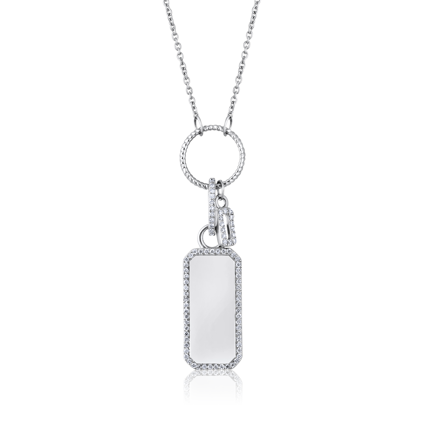 Solid Gold 0.14ct Natural Diamond Double Tag Bar Ring Locket Necklace