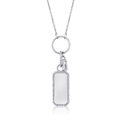 Solid Gold 0.14ct Natural Diamond Double Tag Bar Ring Locket Necklace
