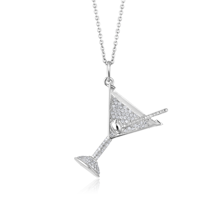 Solid Gold 0.22ct Natural Diamond Martini Glass Charm Cocktail Necklace