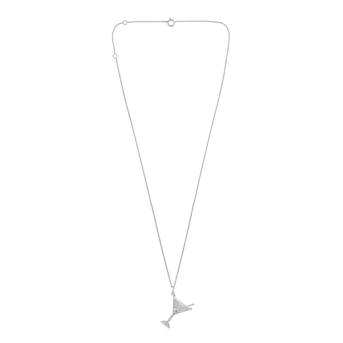 Solid Gold 0.22ct Natural Diamond Martini Glass Charm Cocktail Necklace