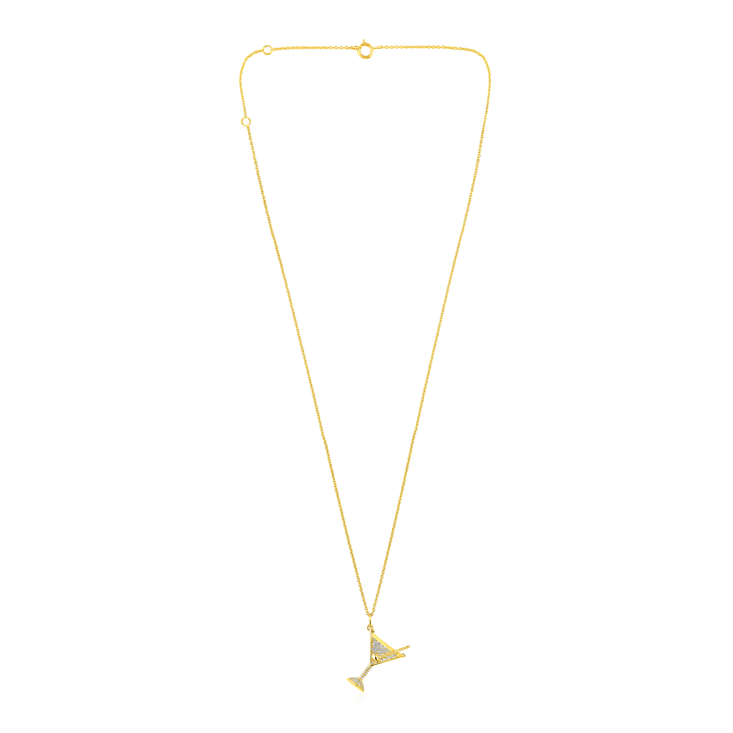 Solid Gold 0.21ct Natural Diamond Martini Glass Cocktail Charm Necklace