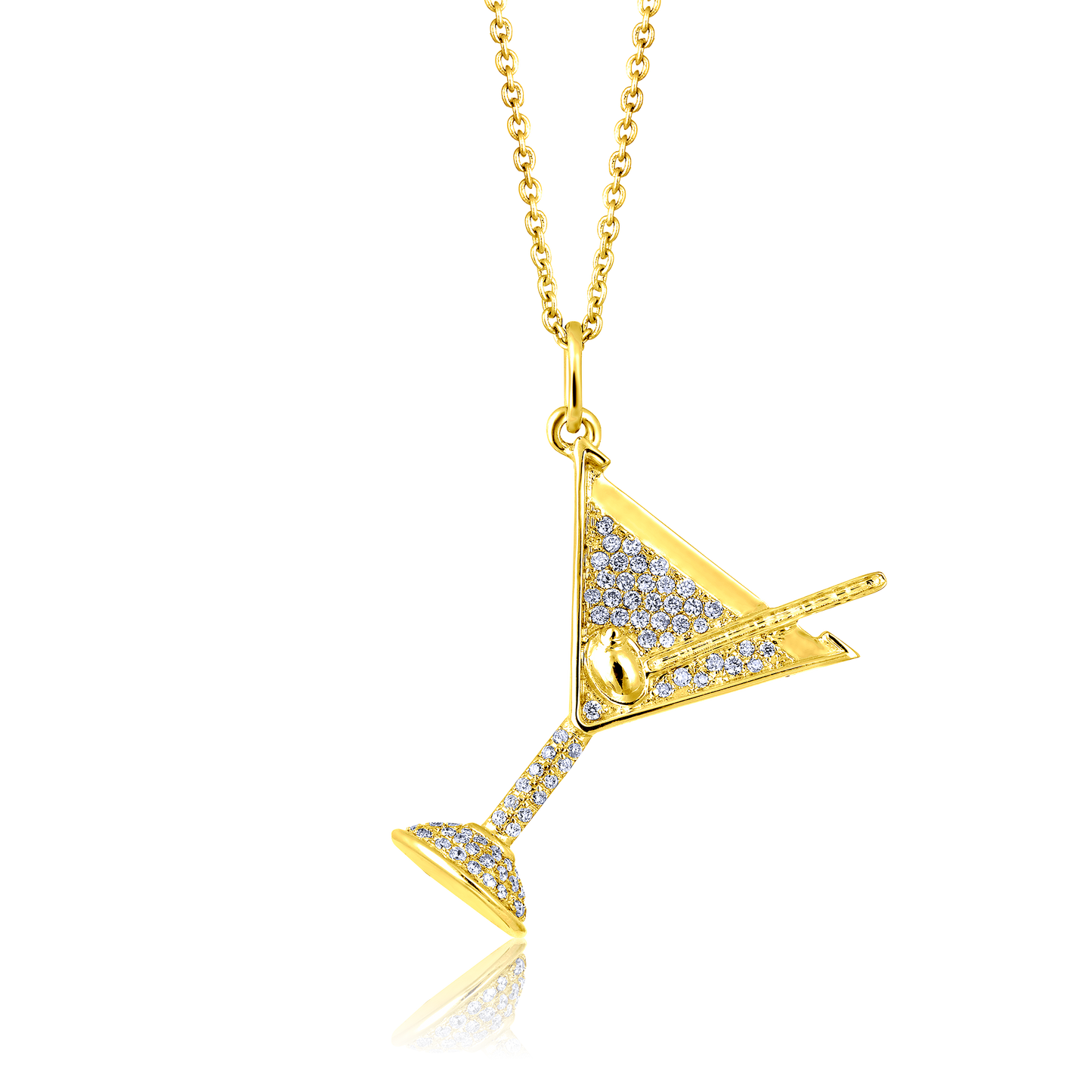 Solid Gold 0.21ct Natural Diamond Martini Glass Cocktail Charm Necklace