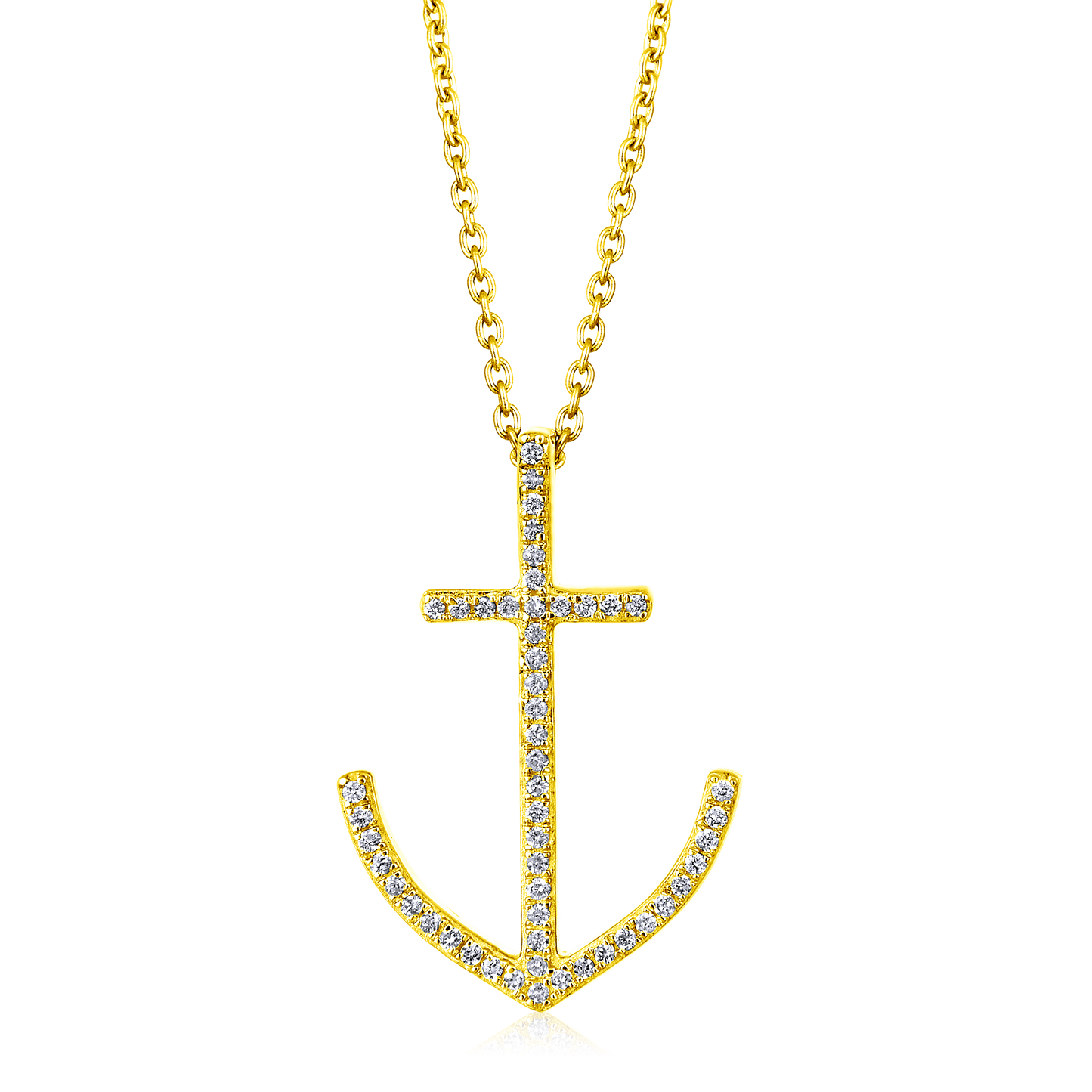 Solid Gold 0.1ct Natural Diamond Cross Anchor Nautical Charm Necklace