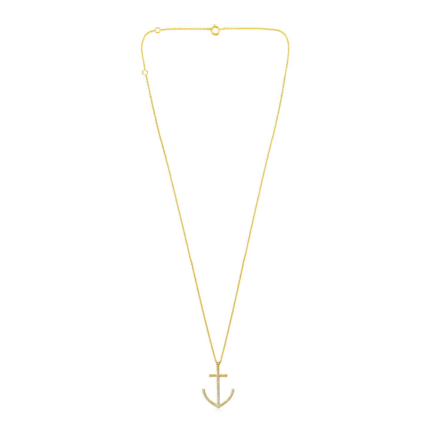 Solid Gold 0.1ct Natural Diamond Cross Anchor Nautical Charm Necklace