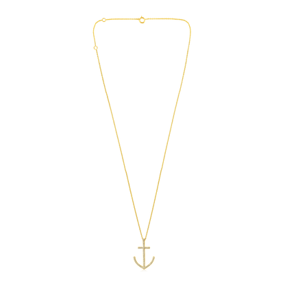 Solid Gold 0.1ct Natural Diamond Cross Anchor Nautical Charm Necklace
