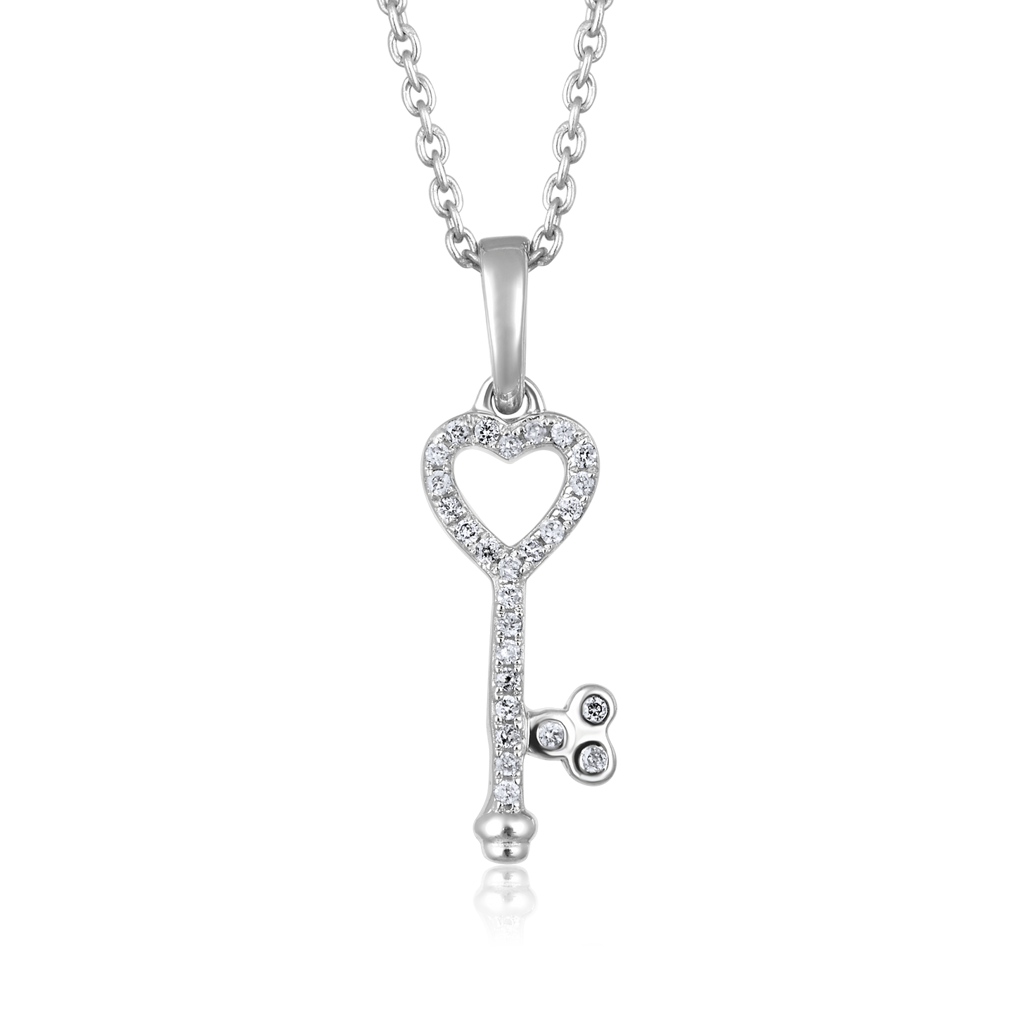 Solid Gold 0.1ct Natural Diamond Heart Key Pendant Necklace