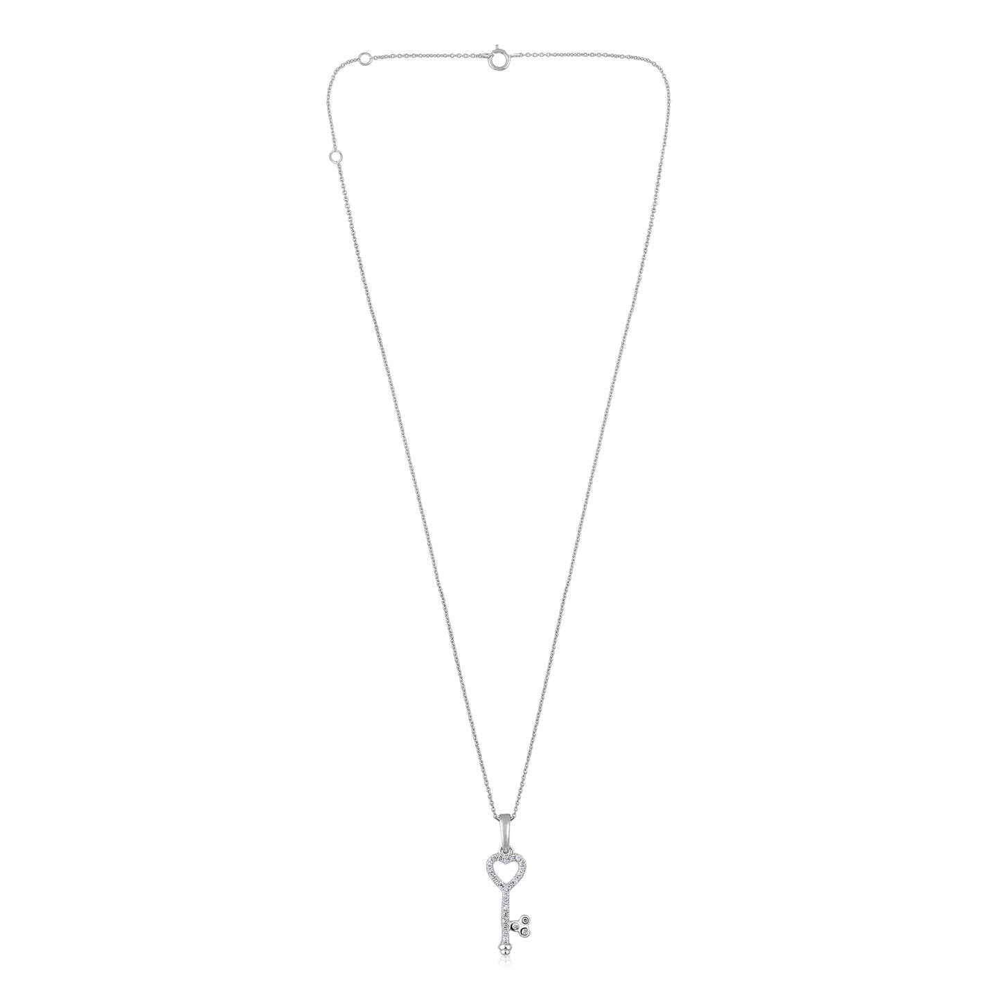 Solid Gold 0.1ct Natural Diamond Heart Key Pendant Necklace