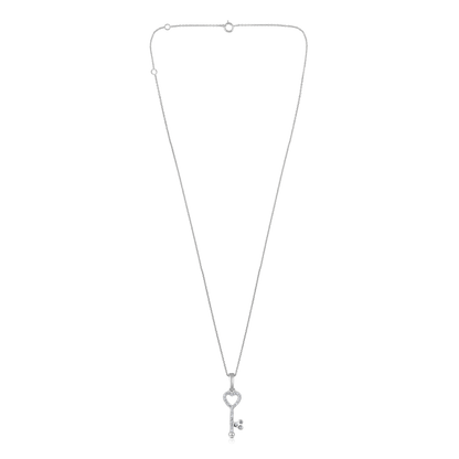 Solid Gold 0.1ct Natural Diamond Heart Key Pendant Necklace