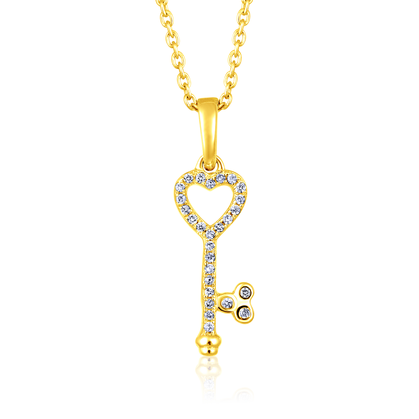 Solid Gold 0.1ct Natural Diamond Key Heart Love Charm Necklace