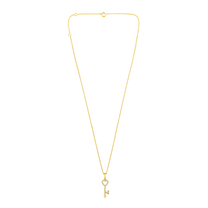 Solid Gold 0.1ct Natural Diamond Key Heart Love Charm Necklace