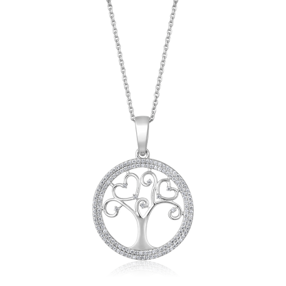 Solid Gold 0.24ct Natural Diamond Tree Of Life Pendant Necklace