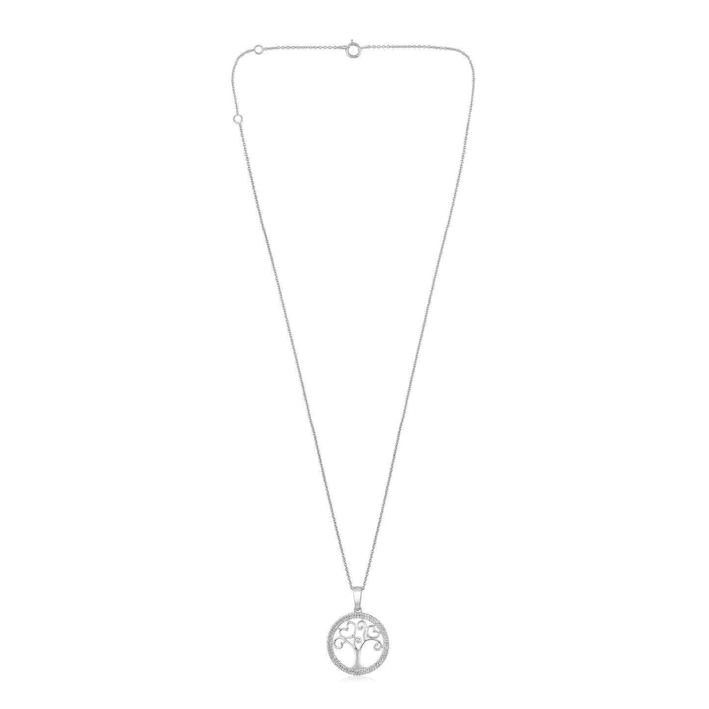Solid Gold 0.24ct Natural Diamond Tree Of Life Pendant Necklace
