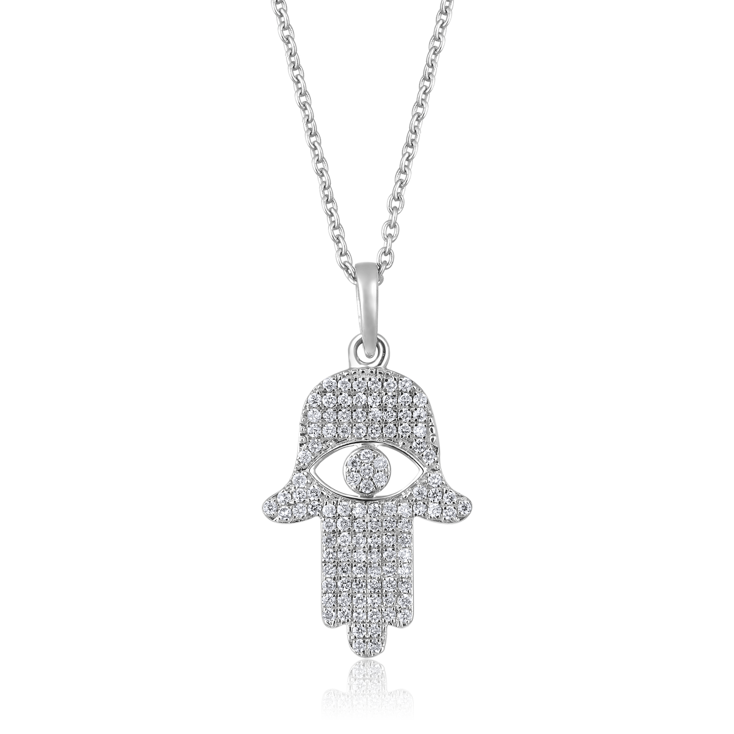 Solid Gold 0.21ct Natural Diamond Hamsa Evil Eye Charm Necklace