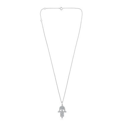 Solid Gold 0.21ct Natural Diamond Hamsa Evil Eye Charm Necklace