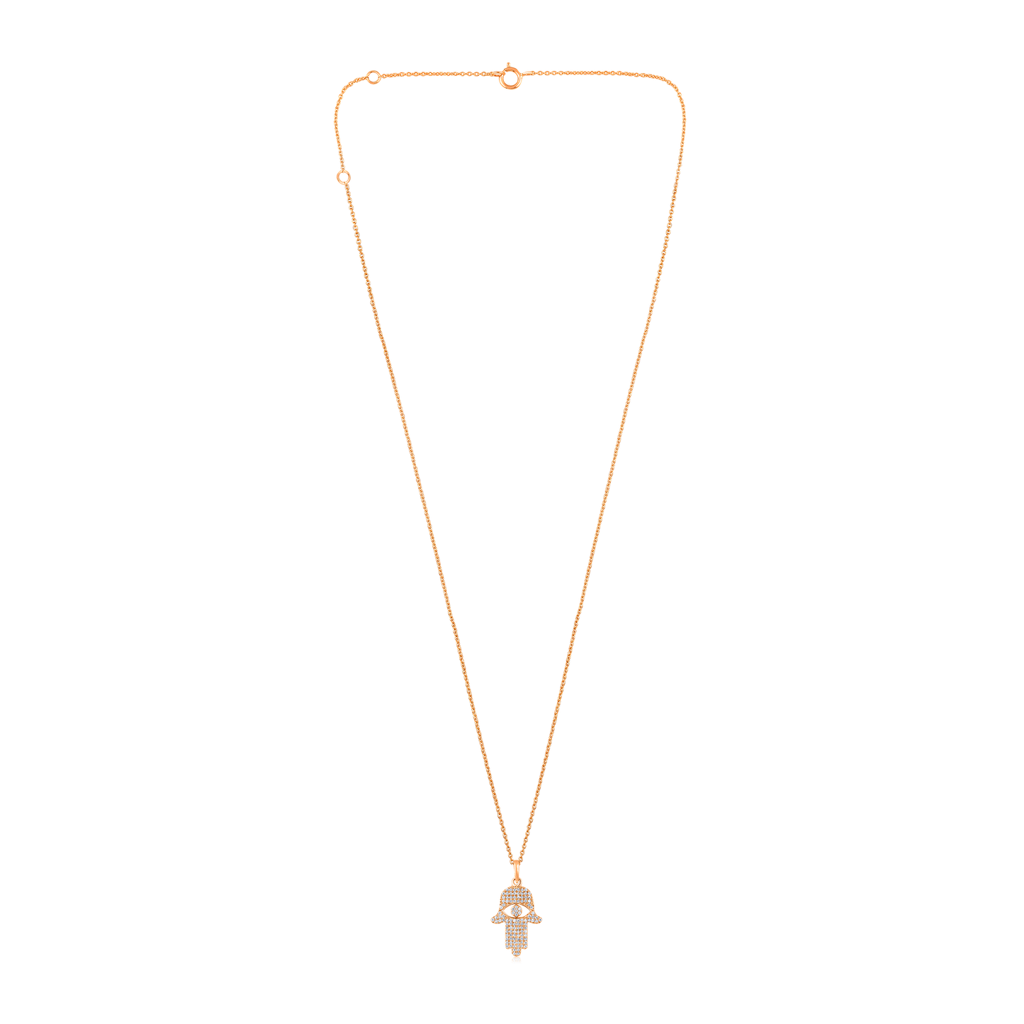 Solid Gold 0.2ct Natural Diamond Hamsa Evil Eye Charm Necklace