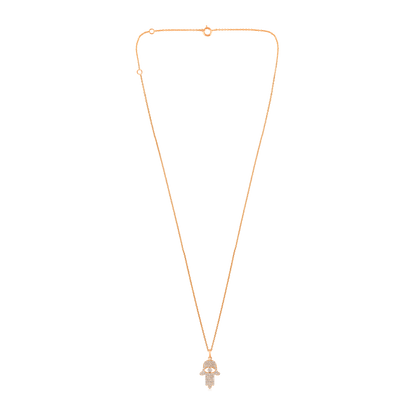 Solid Gold 0.2ct Natural Diamond Hamsa Evil Eye Charm Necklace