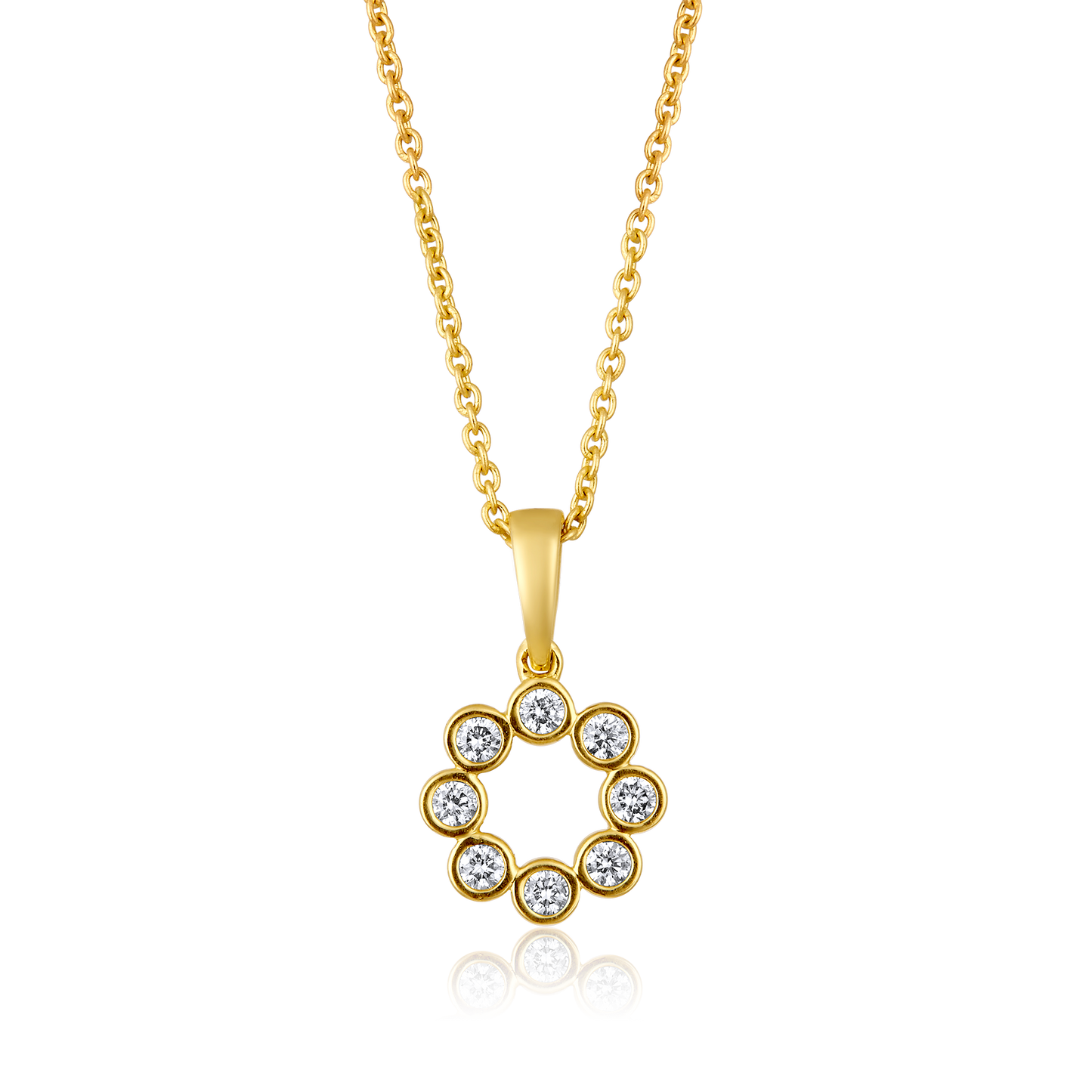 Solid Gold 0.14ct Natural Diamond Bezel Round Pendant Necklace
