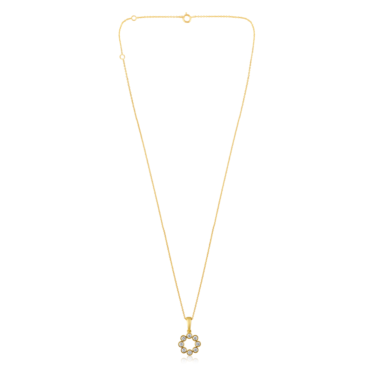 Solid Gold 0.14ct Natural Diamond Bezel Round Pendant Necklace