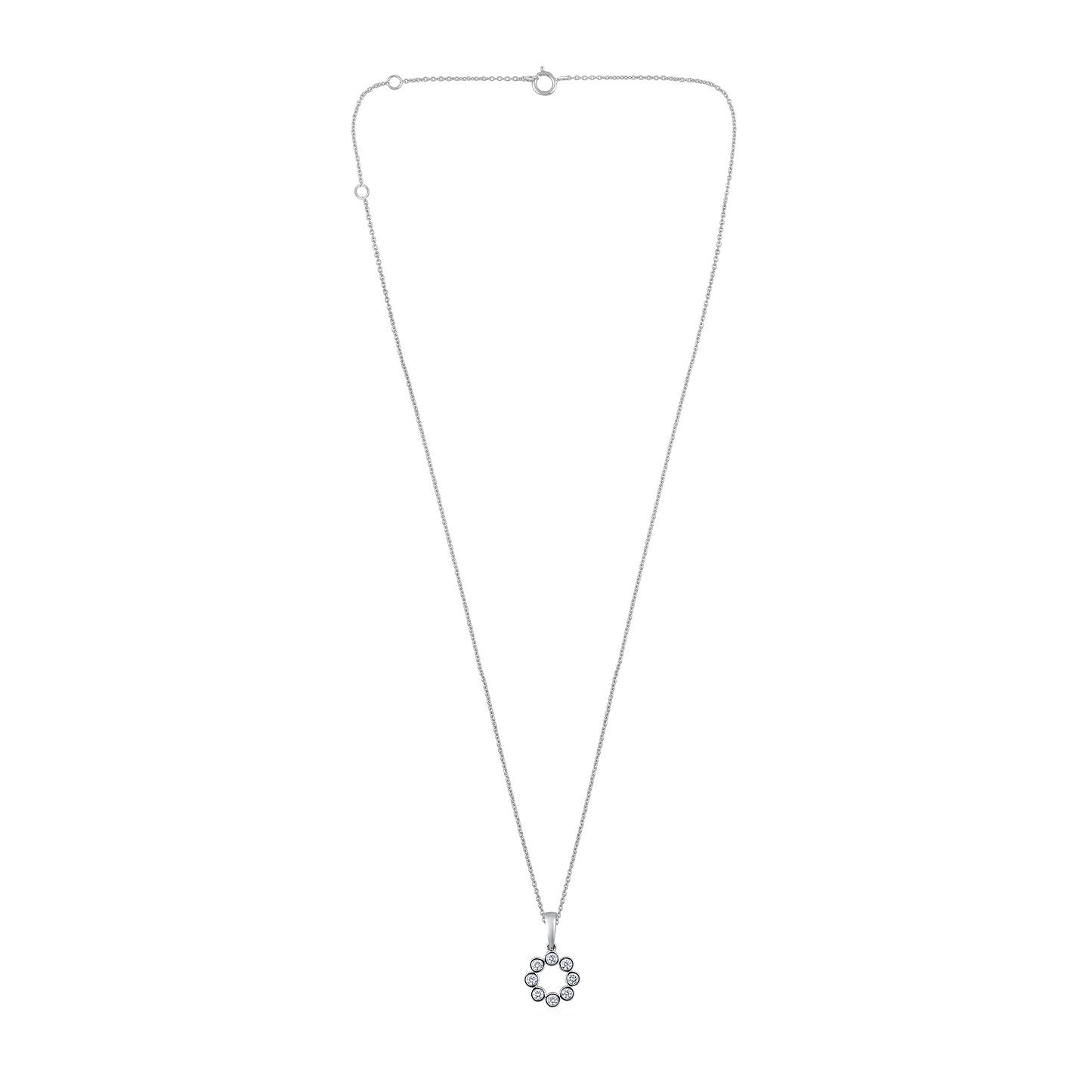 Solid Gold 0.2ct Natural Diamond Circle Cluster Round Bead Necklace