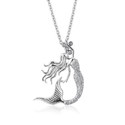 Solid Gold 0.1ct Natural Diamond Mermaid Sea Princess Necklace