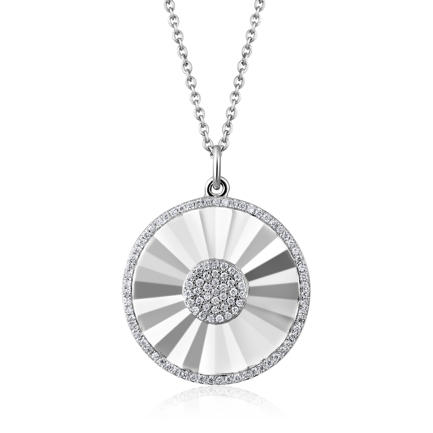 Solid Gold 0.2ct Natural Diamond Sunshine Disc Shield Necklace