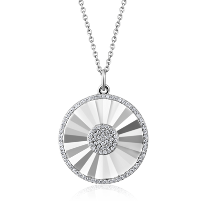 Solid Gold 0.2ct Natural Diamond Sunshine Disc Shield Necklace