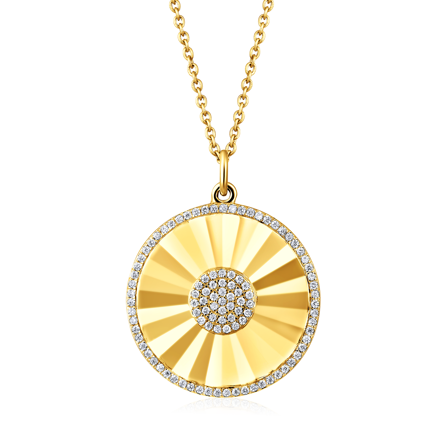 Solid Gold 0.2ct Natural Diamond Round Medallion Charm Disk Necklace
