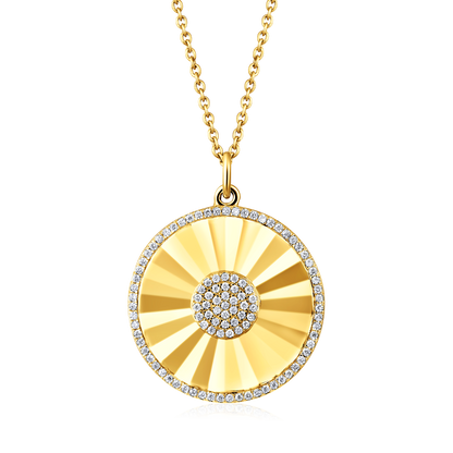 Solid Gold 0.2ct Natural Diamond Round Medallion Charm Disk Necklace