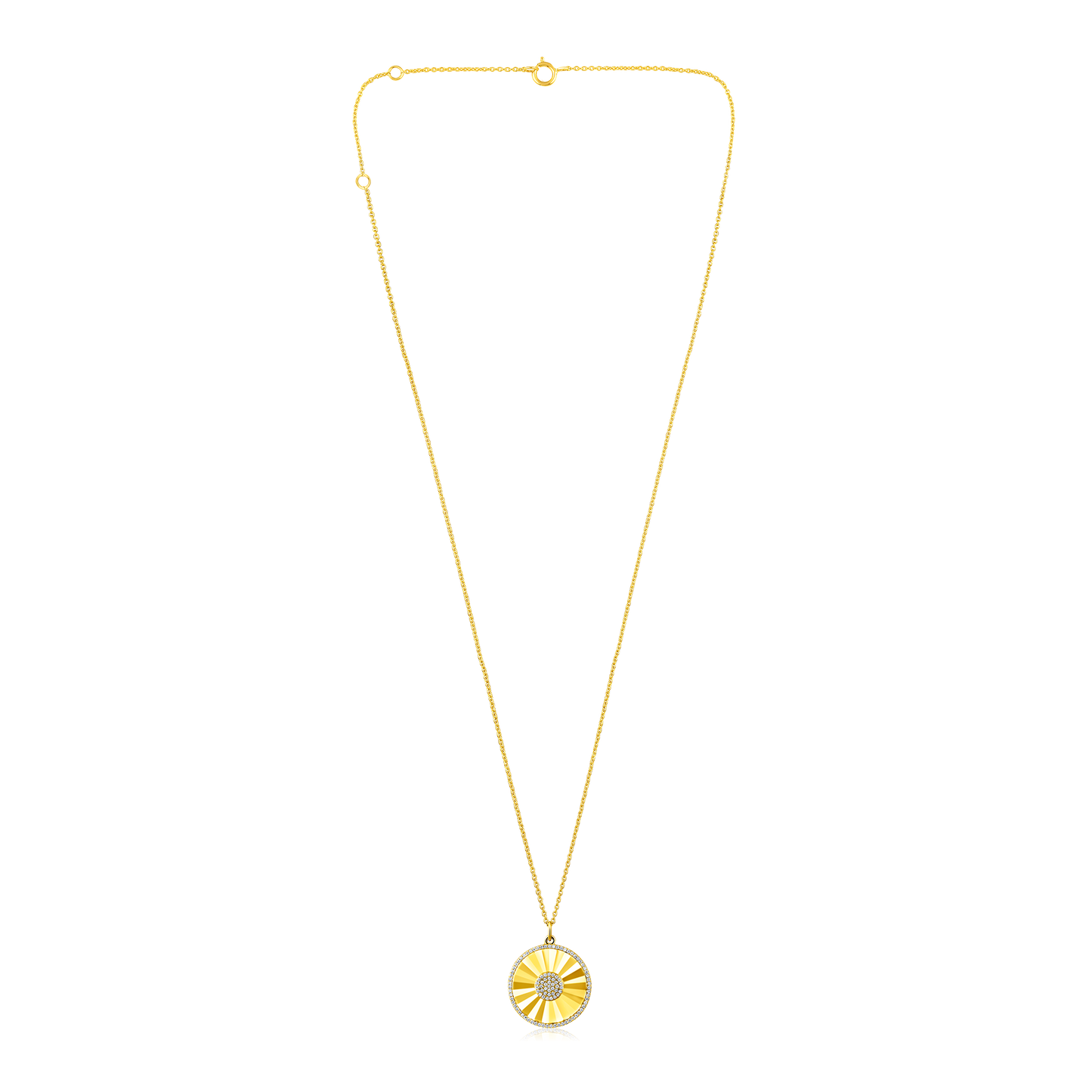 Solid Gold 0.2ct Natural Diamond Round Medallion Charm Disk Necklace