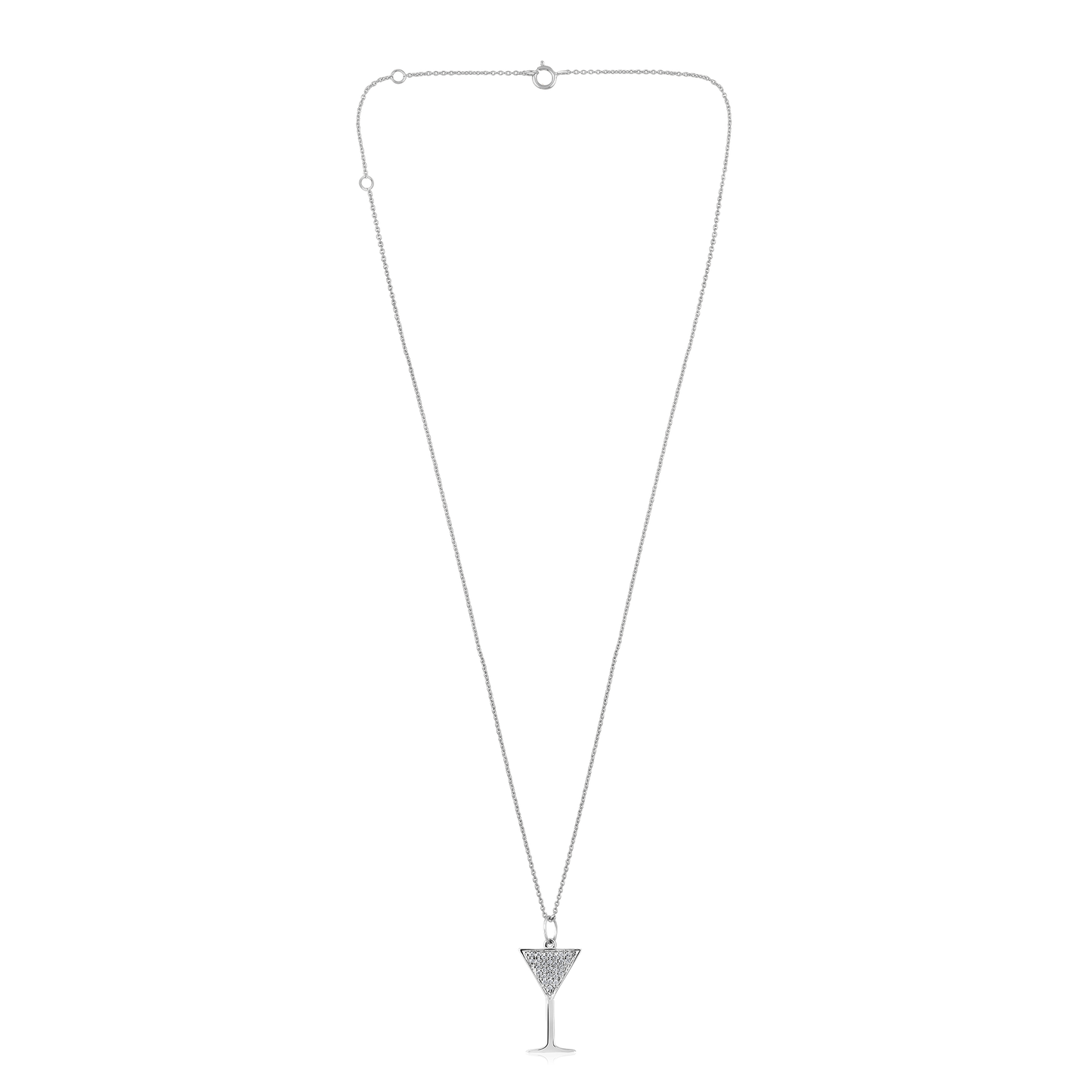 Solid Gold 0.1ct Natural Diamond Glass Charm Martini Cocktail Necklace