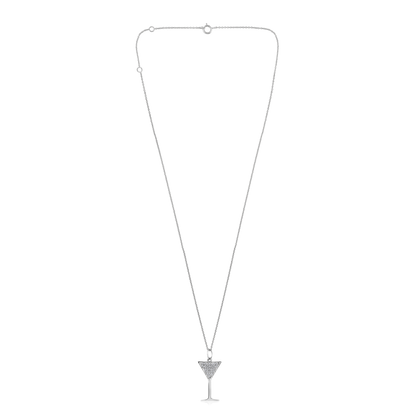 Solid Gold 0.1ct Natural Diamond Glass Charm Martini Cocktail Necklace
