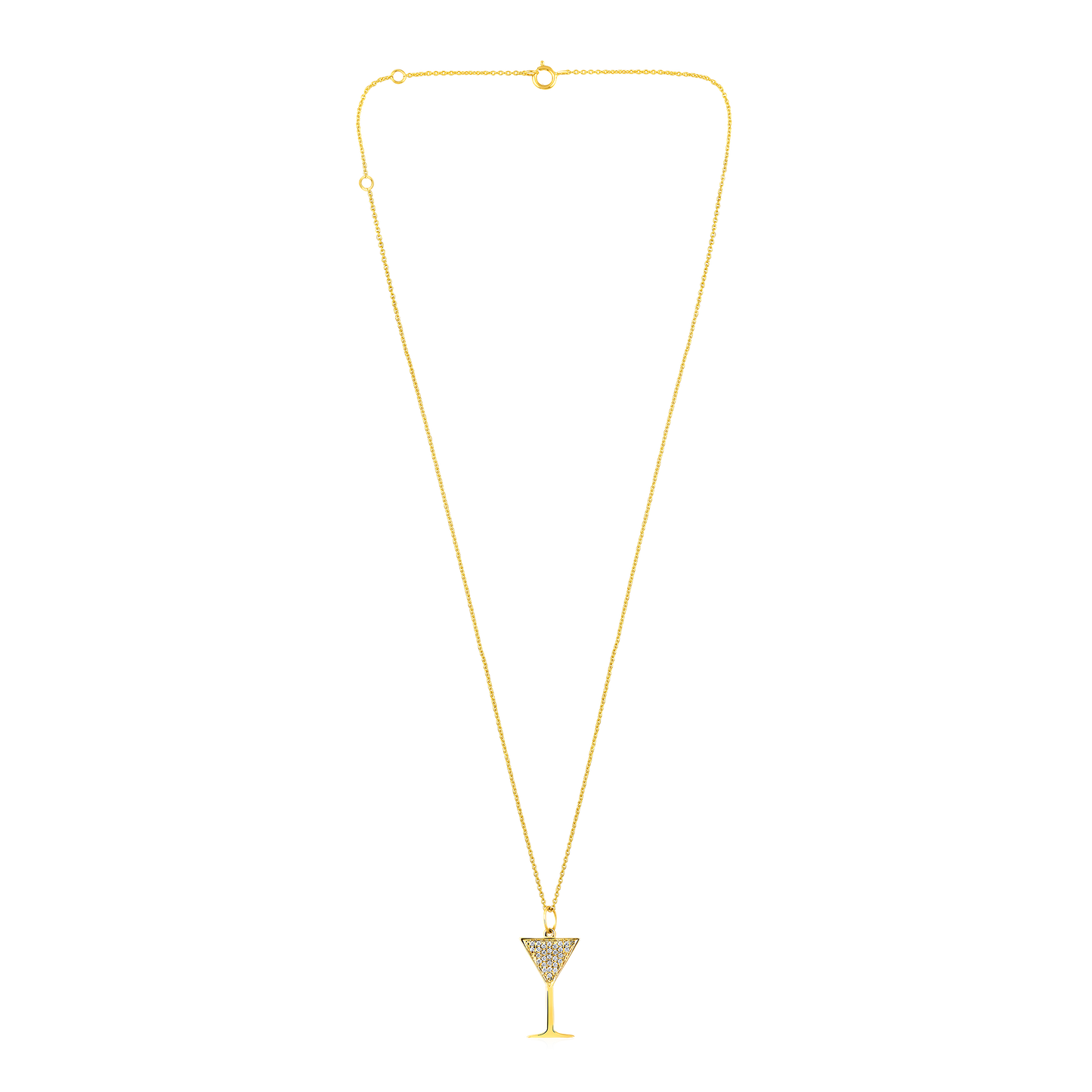 Solid Gold 0.1ct Natural Diamond Martini Glass Cocktail Charm Necklace