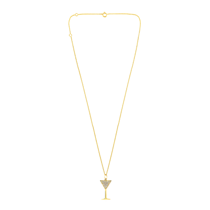 Solid Gold 0.1ct Natural Diamond Martini Glass Cocktail Charm Necklace