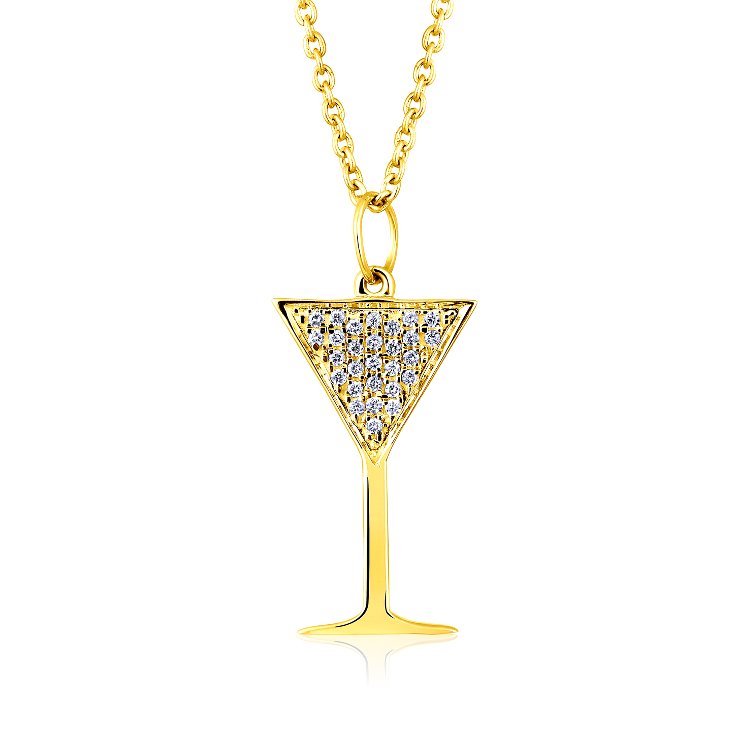 Solid Gold 0.1ct Natural Diamond Martini Glass Cocktail Charm Necklace