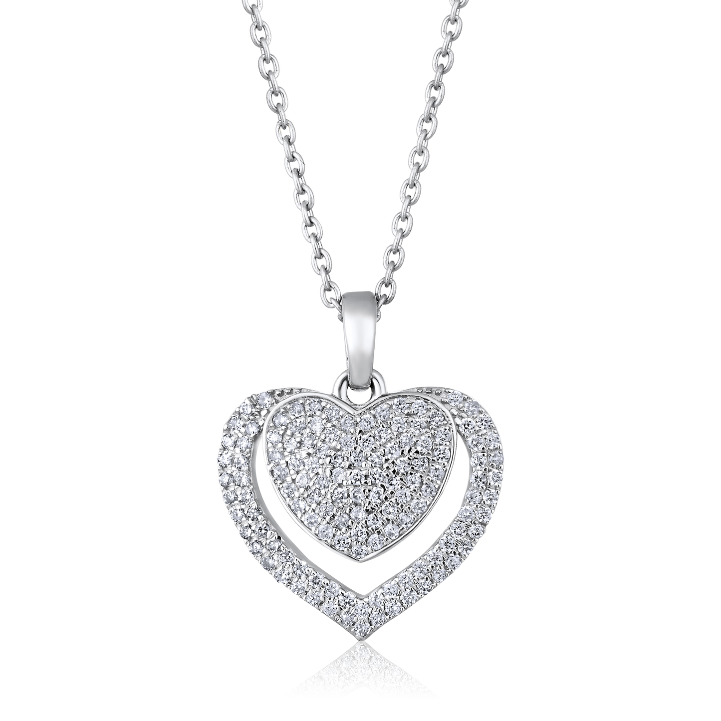 Solid Gold 0.22ct Natural Diamond Heart Linked Love Halo Charm Necklace