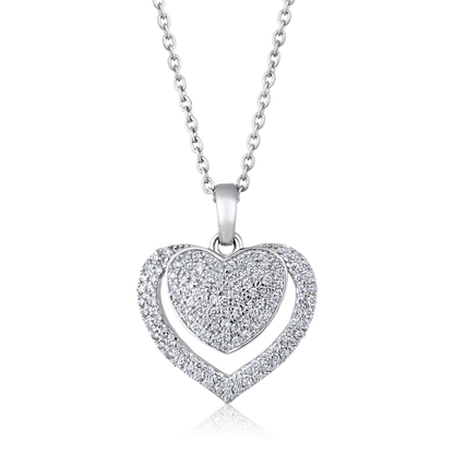 Solid Gold 0.22ct Natural Diamond Heart Linked Love Halo Charm Necklace