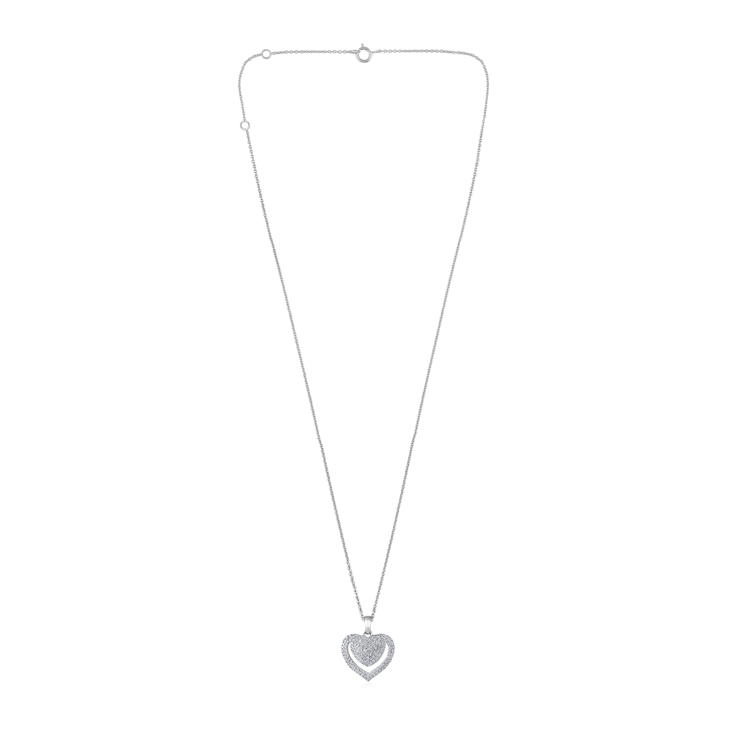 Solid Gold 0.22ct Natural Diamond Heart Linked Love Halo Charm Necklace