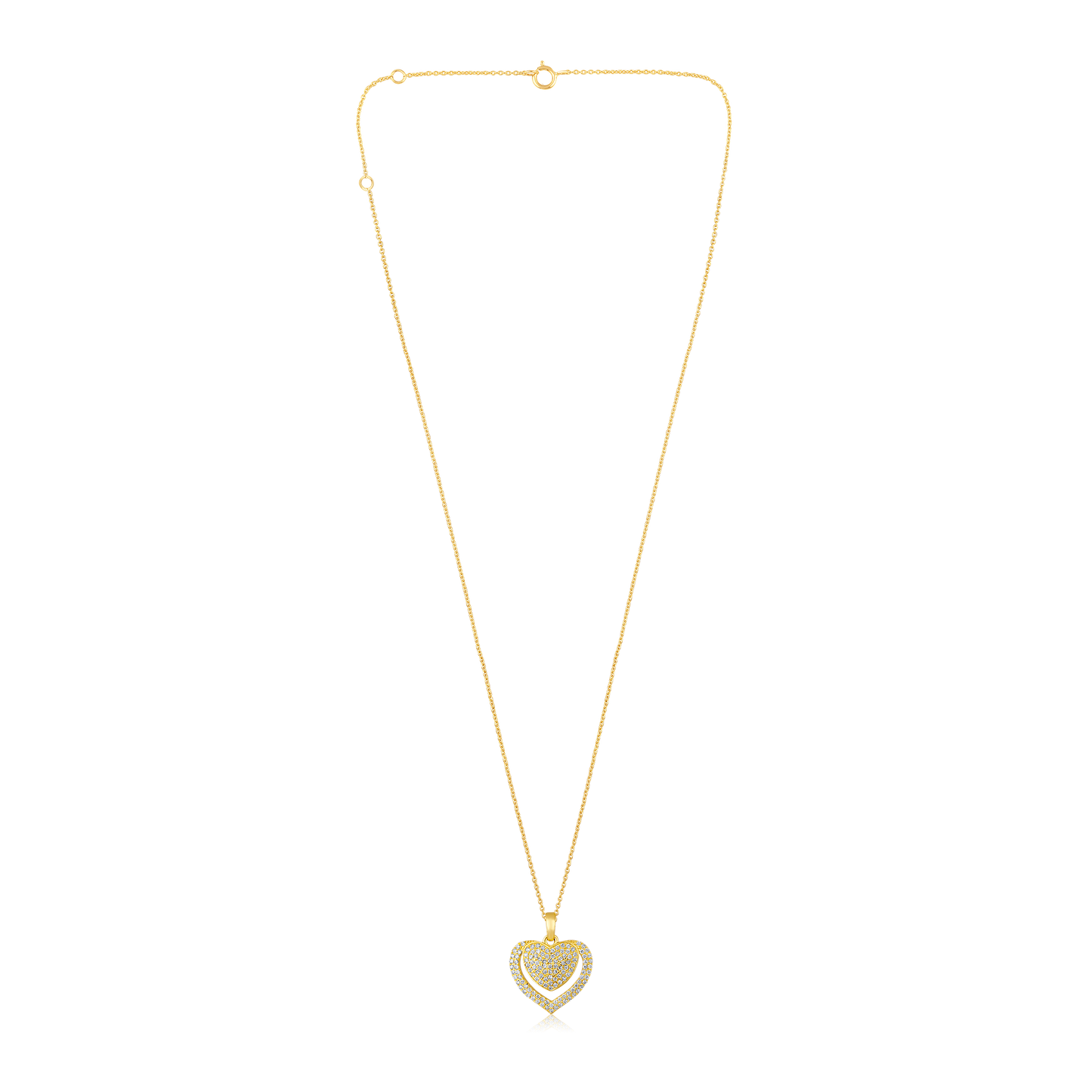 Solid Gold 0.21ct Natural Diamond 2 Heart Linked Love Pendant Necklace