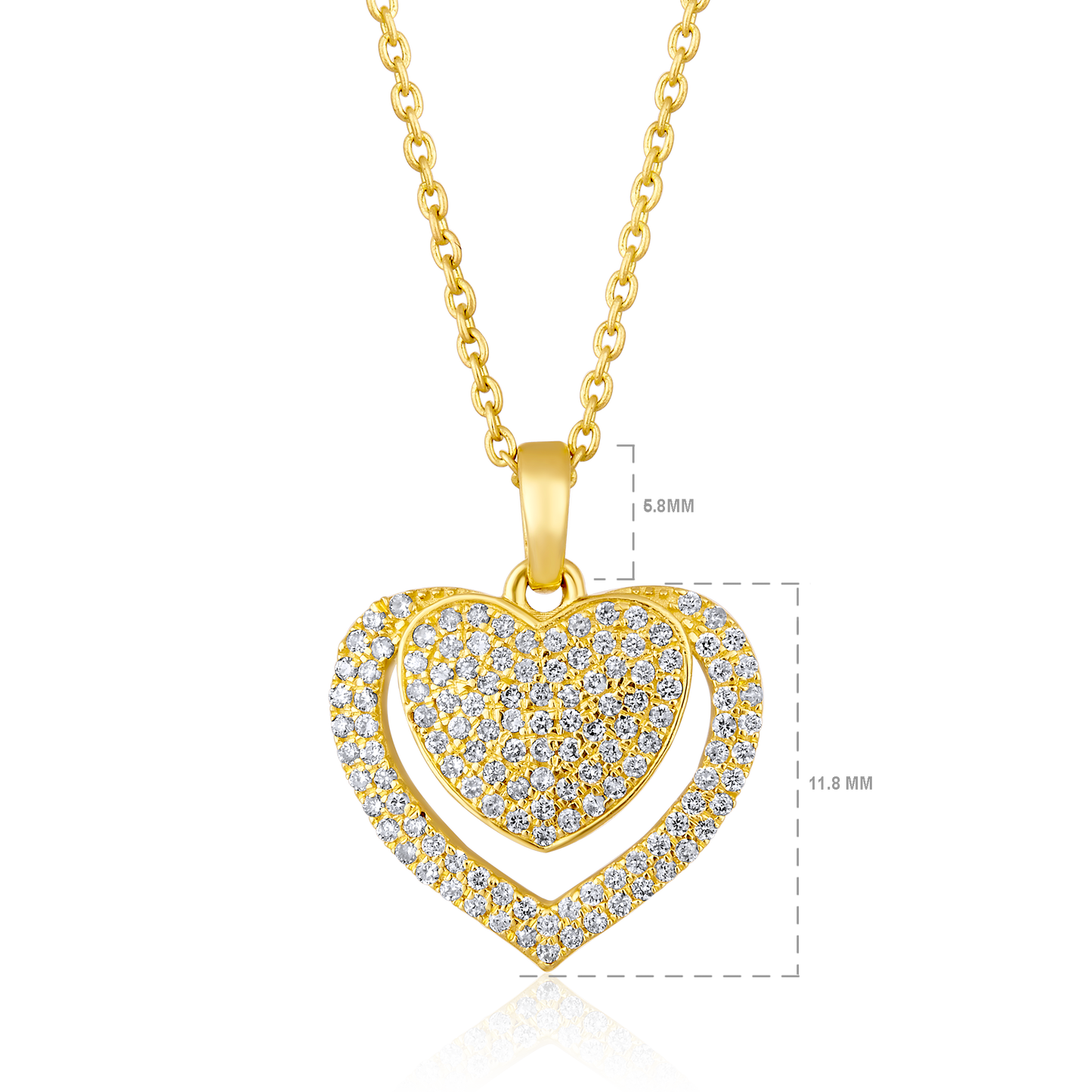 Solid Gold 0.21ct Natural Diamond 2 Heart Linked Love Pendant Necklace