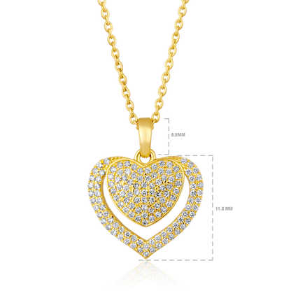 Solid Gold 0.21ct Natural Diamond 2 Heart Linked Love Pendant Necklace