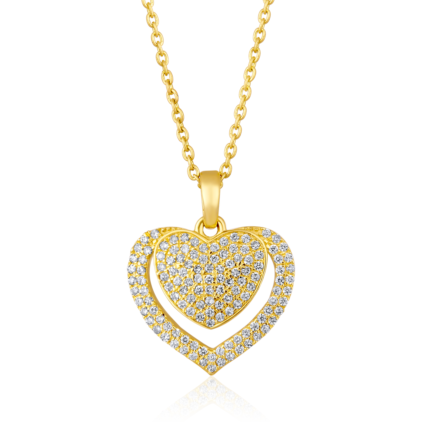 Solid Gold 0.21ct Natural Diamond 2 Heart Linked Love Pendant Necklace