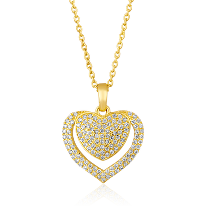 Solid Gold 0.21ct Natural Diamond 2 Heart Linked Love Pendant Necklace