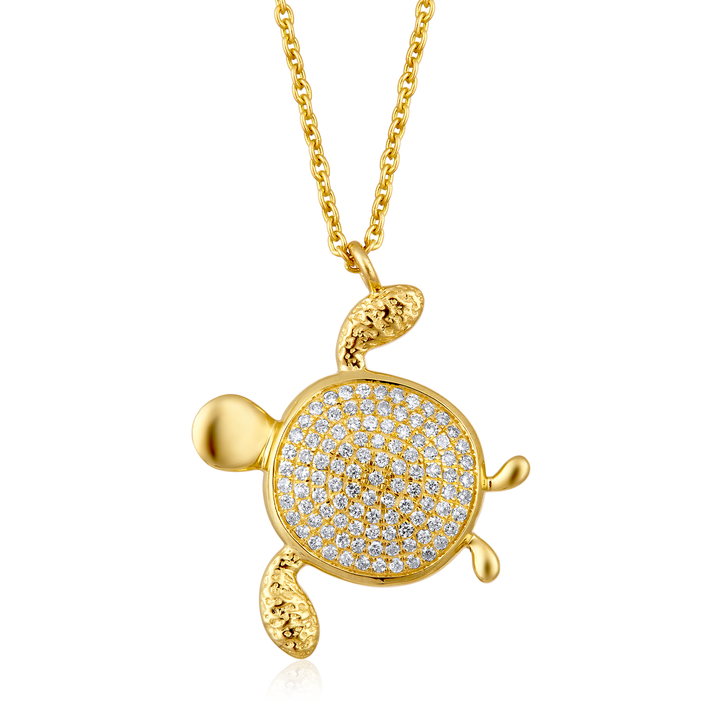 Solid Gold 0.2ct Natural Diamond Sea Turtle Studded Charm Necklace