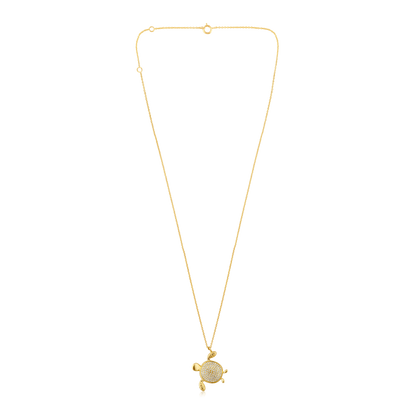 Solid Gold 0.2ct Natural Diamond Sea Turtle Studded Charm Necklace