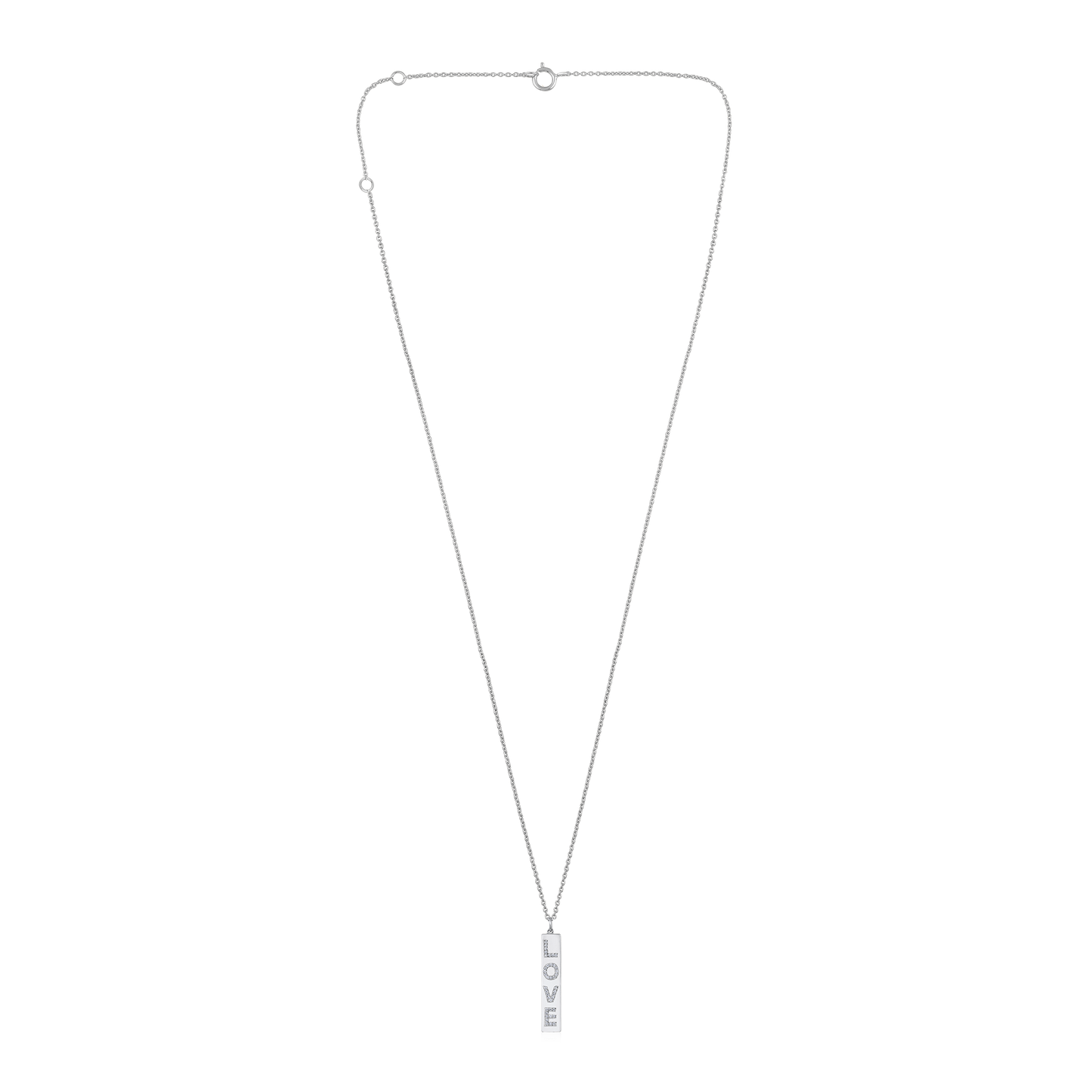 Solid Gold 0.1ct Natural Diamond Love Long Bar Alphabet Charm Necklace